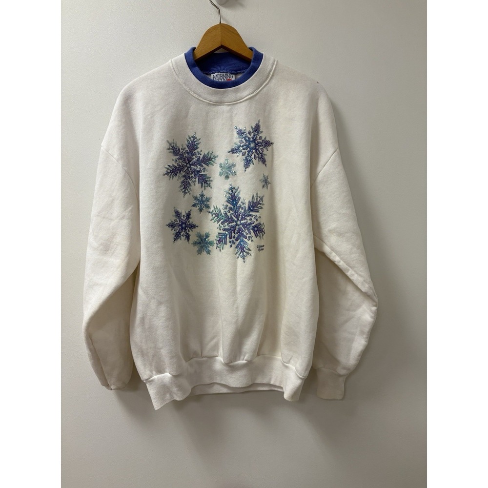 Vintage Morning Sun Sweatshirt Womens XL Glitter Snowflakes Winter Made USA 90s